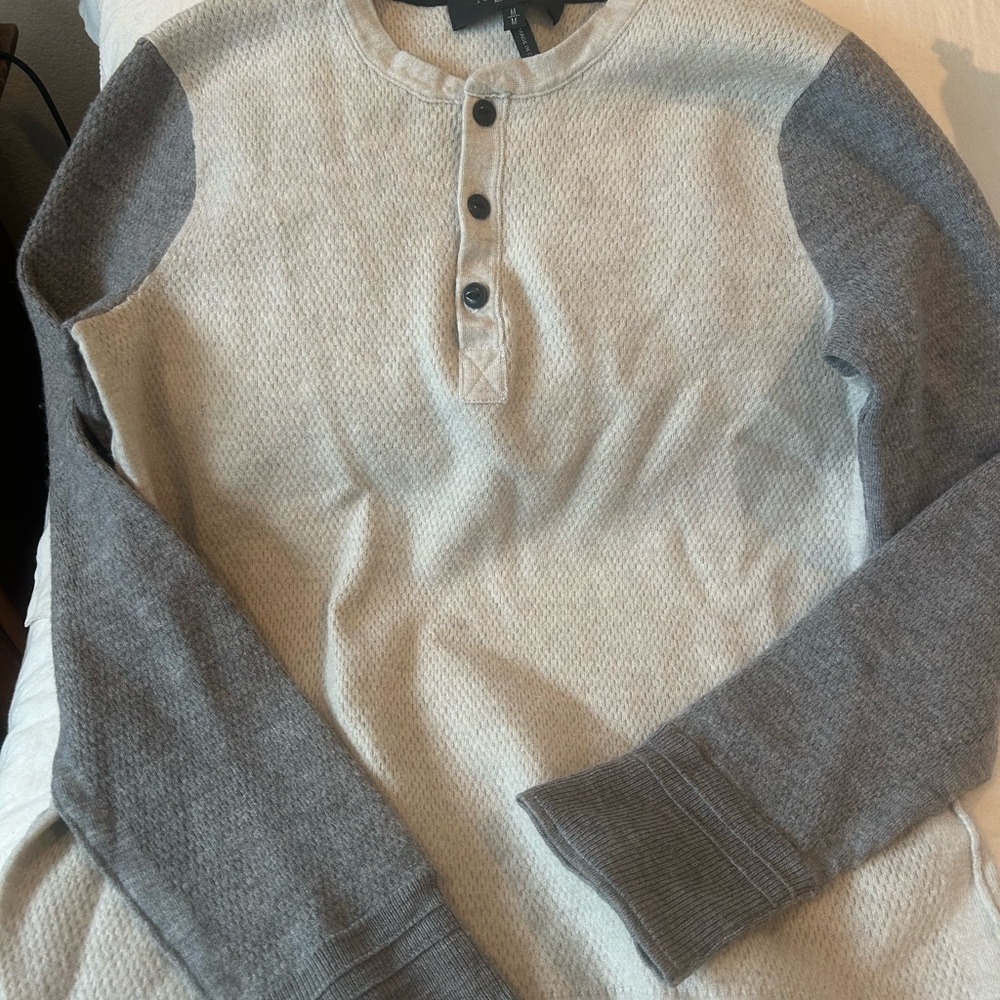rag & bone Cream and Gray Henley Sweater